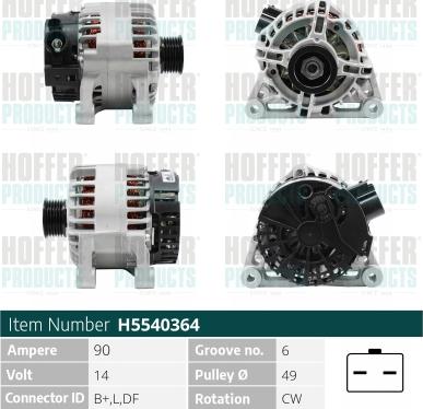 Hoffer H5540364 - Генератор autosila-amz.com