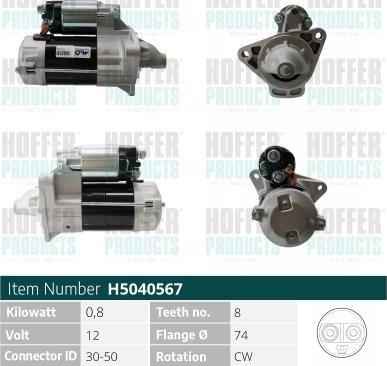 Hoffer H5040567 - Стартер autosila-amz.com