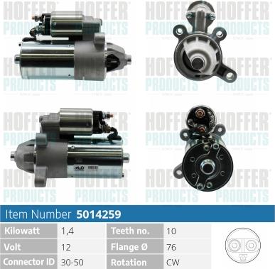 Hoffer H5014259 - Стартер autosila-amz.com