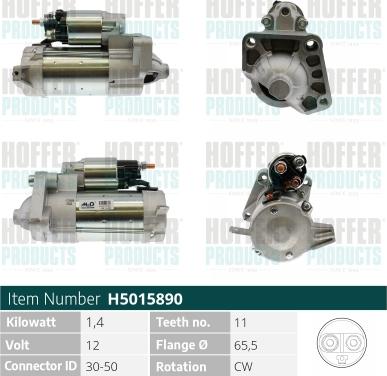 Hoffer H5015890 - Стартер autosila-amz.com