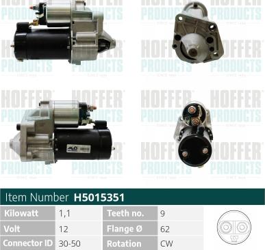 Hoffer H5015351 - Стартер autosila-amz.com