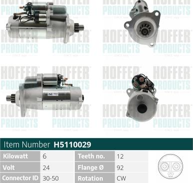 Hoffer H5110029 - Стартер autosila-amz.com