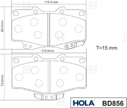 Hola BD856 - Тормозные колодки, дисковые, комплект autosila-amz.com