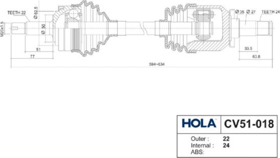 Hola CV51-018 - Приводной вал autosila-amz.com