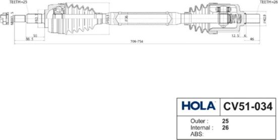 Hola CV51-034 - Приводной вал autosila-amz.com