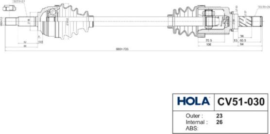 Hola CV51-030 - привод HOLA для а/м Lada X-Ray (15-) левый КПП Renault JR5 (длина 650мм) 23/26 шл.CV51-030 (OEM 3910 autosila-amz.com