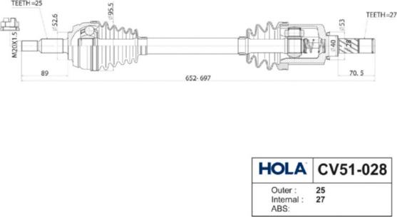 Hola CV51-028 - Приводной вал autosila-amz.com