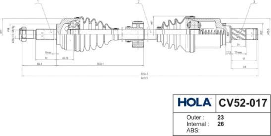 Hola CV52-017 - Привод в сборе (23/26 шл. правый) LADA Largus (JR5) RENAULT Sandero Stepway DACIA Logan Logan MC autosila-amz.com