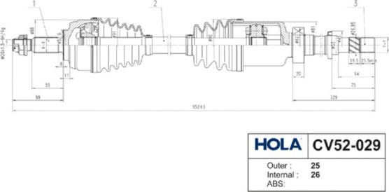 Hola CV52-029 - Привод в сборе 25/26 шл., пр. RENAULT Duster (2WD), NISSAN Terrano III (2WD), DACIA Duster (2WD) autosila-amz.com
