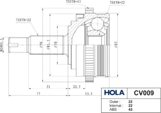 Hola CV009 - Шарнирный комплект, ШРУС, приводной вал autosila-amz.com