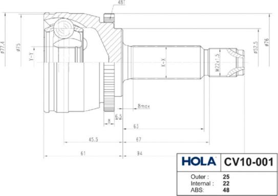 Hola CV10-001 - Шарнирный комплект, ШРУС, приводной вал autosila-amz.com