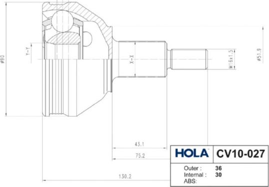 Hola CV10-027 - Шарнирный комплект, ШРУС, приводной вал autosila-amz.com