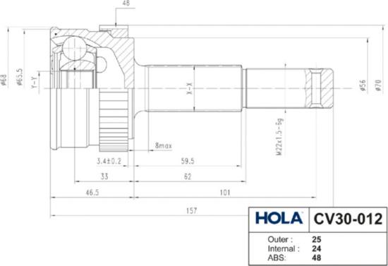 Hola CV30-012 - Шарнирный комплект, ШРУС, приводной вал autosila-amz.com