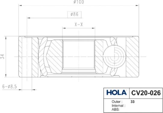 Hola CV20-026 - Шарнирный комплект, ШРУС, приводной вал autosila-amz.com