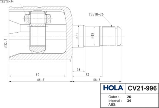 Hola CV21-996 - Шарнирный комплект, ШРУС, приводной вал autosila-amz.com