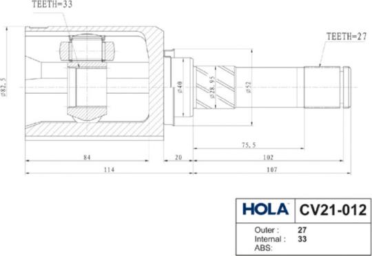 Hola CV21-012 - Шарнирный комплект, ШРУС, приводной вал autosila-amz.com