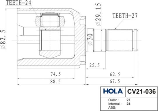 Hola CV21-036 - Шарнирный комплект, ШРУС, приводной вал autosila-amz.com