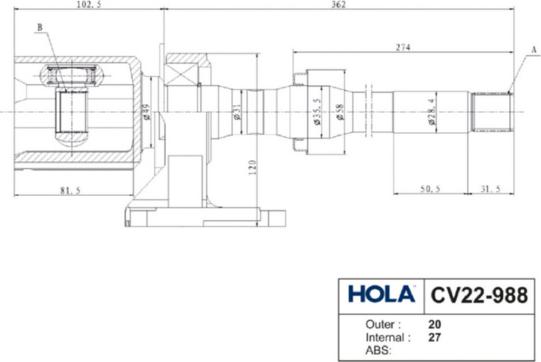 Hola CV22-988 - Шарнирный комплект, ШРУС, приводной вал autosila-amz.com