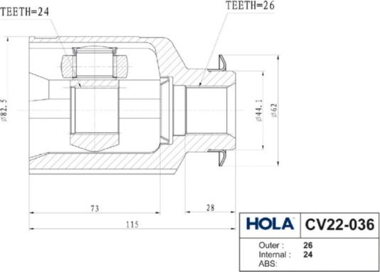 Hola CV22-036 - Шарнирный комплект, ШРУС, приводной вал autosila-amz.com