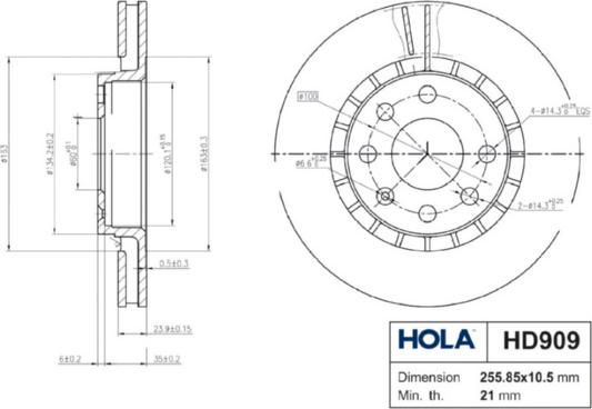 Hola HD909 - Тормозной диск autosila-amz.com