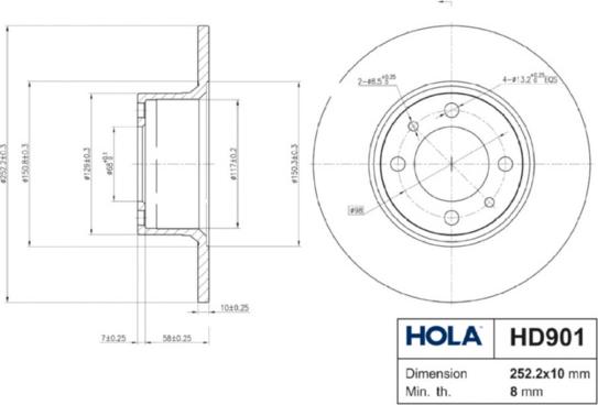 Hola HD901 - Тормозной диск, передний, LADA 2101-07, (1шт), HOLA, HD901 autosila-amz.com