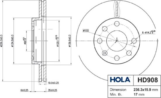 Hola HD908 - Тормозной диск autosila-amz.com