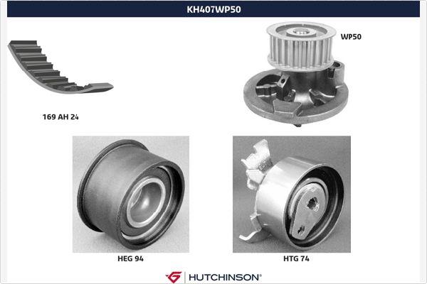 Hutchinson KH 407WP50 - Водяной насос + комплект зубчатого ремня ГРМ autosila-amz.com