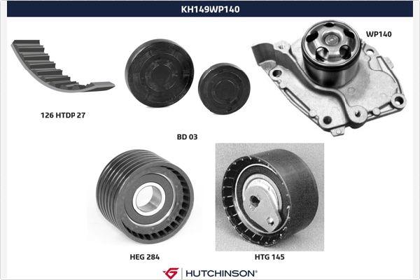 Hutchinson KH 149WP140 - Водяной насос + комплект зубчатого ремня ГРМ autosila-amz.com