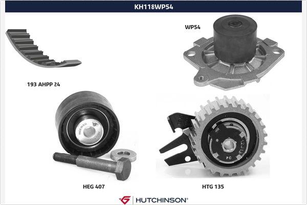Hutchinson KH 118WP54 - Водяной насос + комплект зубчатого ремня ГРМ autosila-amz.com