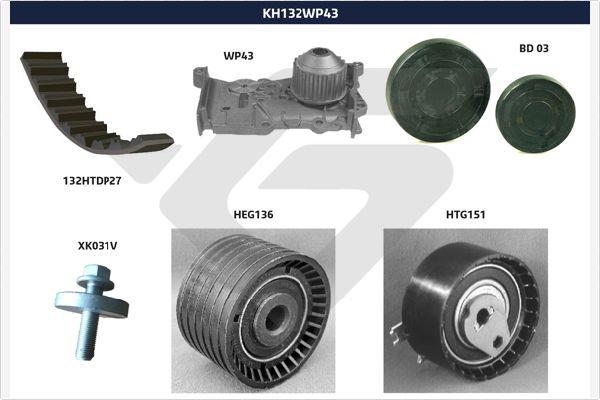 Hutchinson KH 132WP43 - Водяной насос + комплект зубчатого ремня ГРМ autosila-amz.com