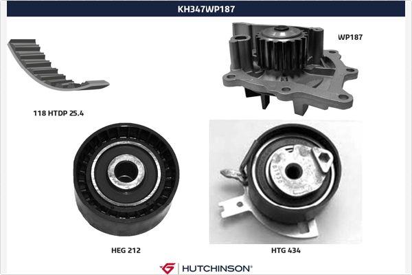 Hutchinson KH 347WP187 - Водяной насос + комплект зубчатого ремня ГРМ autosila-amz.com