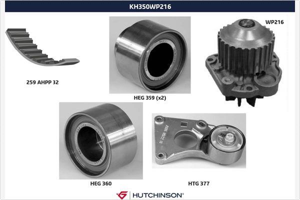 Hutchinson KH 350WP216 - Водяной насос + комплект зубчатого ремня ГРМ autosila-amz.com