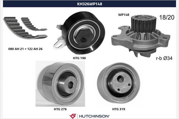 Hutchinson KH 326WP148 - Водяной насос + комплект зубчатого ремня ГРМ autosila-amz.com