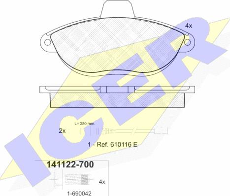 Icer 141122-700 - Тормозные колодки, дисковые, комплект autosila-amz.com