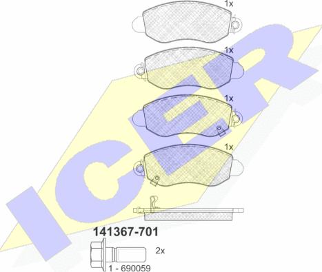 Icer 141367-701 - Тормозные колодки, дисковые, комплект autosila-amz.com