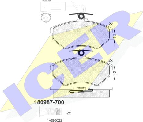 Icer 180987-700 - Тормозные колодки, дисковые, комплект autosila-amz.com