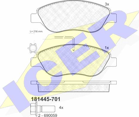 Icer 181445-701 - Тормозные колодки, дисковые, комплект autosila-amz.com