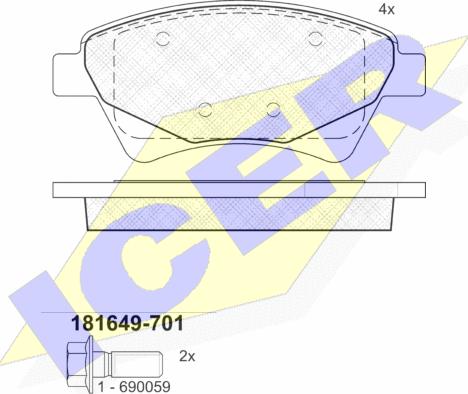 Icer 181649-701 - Тормозные колодки, дисковые, комплект autosila-amz.com