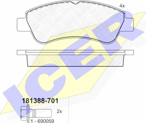 Icer 181388-701 - Тормозные колодки, дисковые, комплект autosila-amz.com