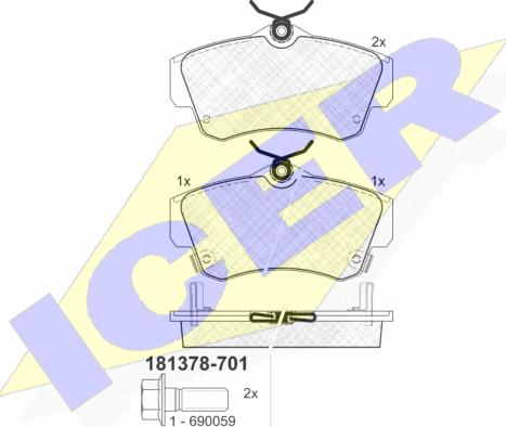 Icer 181378-701 - Тормозные колодки, дисковые, комплект autosila-amz.com