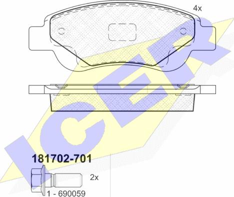 Icer 181702-701 - Тормозные колодки, дисковые, комплект autosila-amz.com