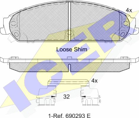 Icer 182068 - Тормозные колодки, дисковые, комплект autosila-amz.com