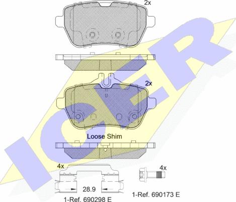 Icer 182076 - Тормозные колодки, дисковые, комплект autosila-amz.com