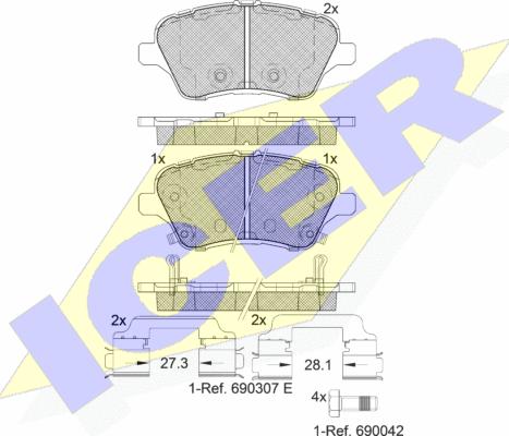 Icer 182108-203 - Тормозные колодки, дисковые, комплект autosila-amz.com