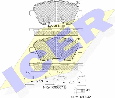 Icer 182108 - Тормозные колодки, дисковые, комплект autosila-amz.com