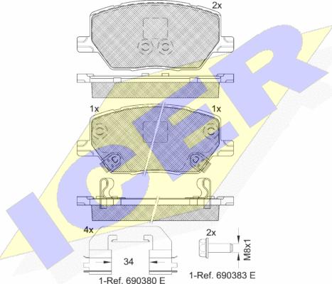 Icer 182243 - Тормозные колодки, дисковые, комплект autosila-amz.com