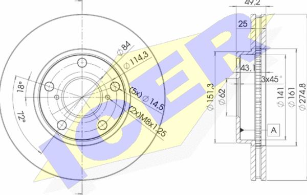 Icer 78BD2878-2 - Тормозной диск autosila-amz.com