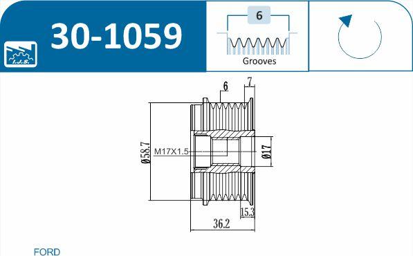 IJS GROUP 30-1059 - Шкив генератора, муфта autosila-amz.com