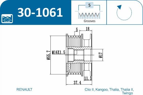 IJS GROUP 30-1061 - 30-1061_шкив генер Dacia Logan, Renault Laguna autosila-amz.com