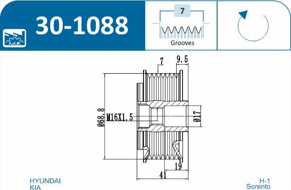 IJS GROUP 30-1088 - шкив генер.\ KIA Sorento 2.5CRDi 02> autosila-amz.com